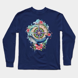 Nautical Blue Whale Design by Lorna Laine Long Sleeve T-Shirt